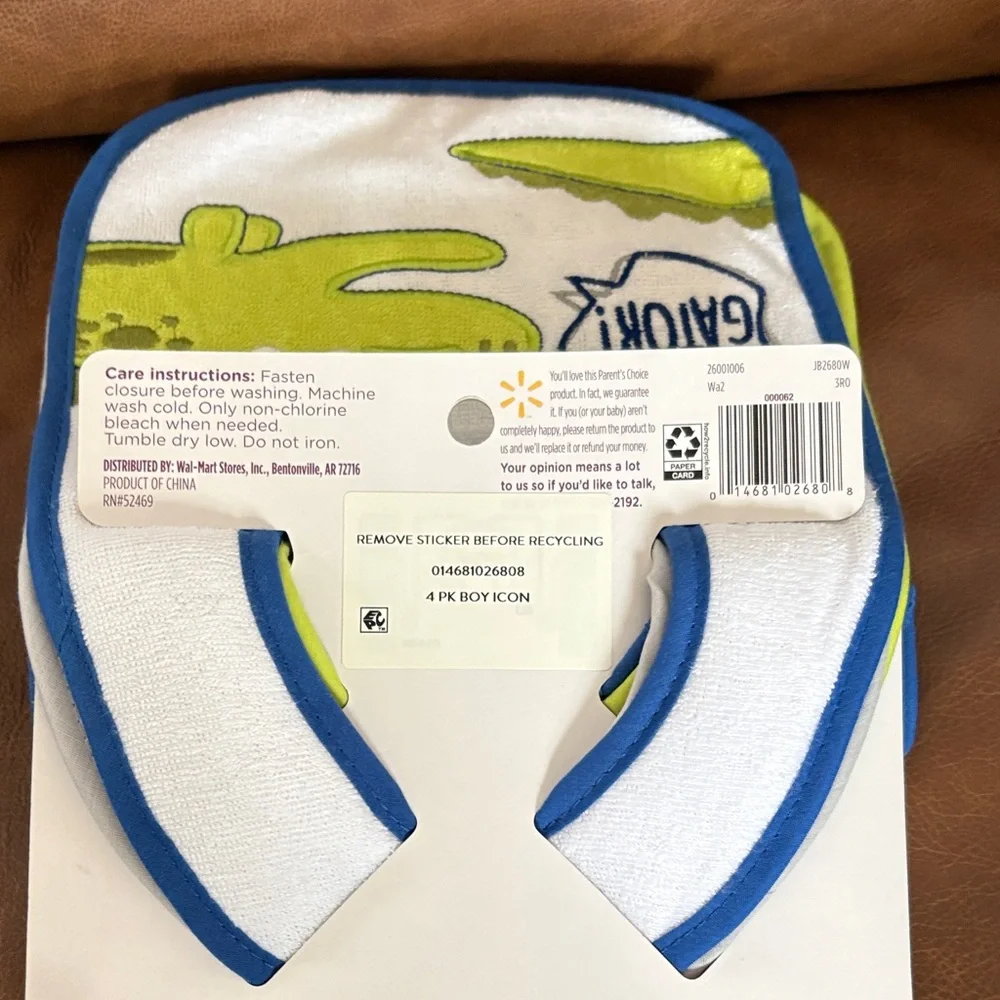 Parents Choice 4 pack Infant Bibs - Green and Blue